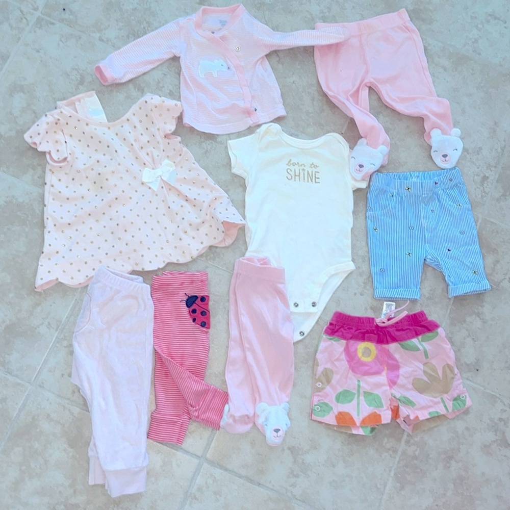9-Piece Baby Girl Clothing Bundle Size 3-6M